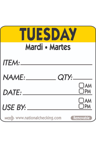 50mm Tuesday Removable Day Label (500)