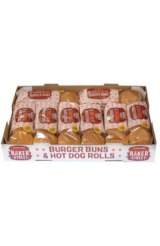 Baker Street 6 Burger Buns x 8 Case Front